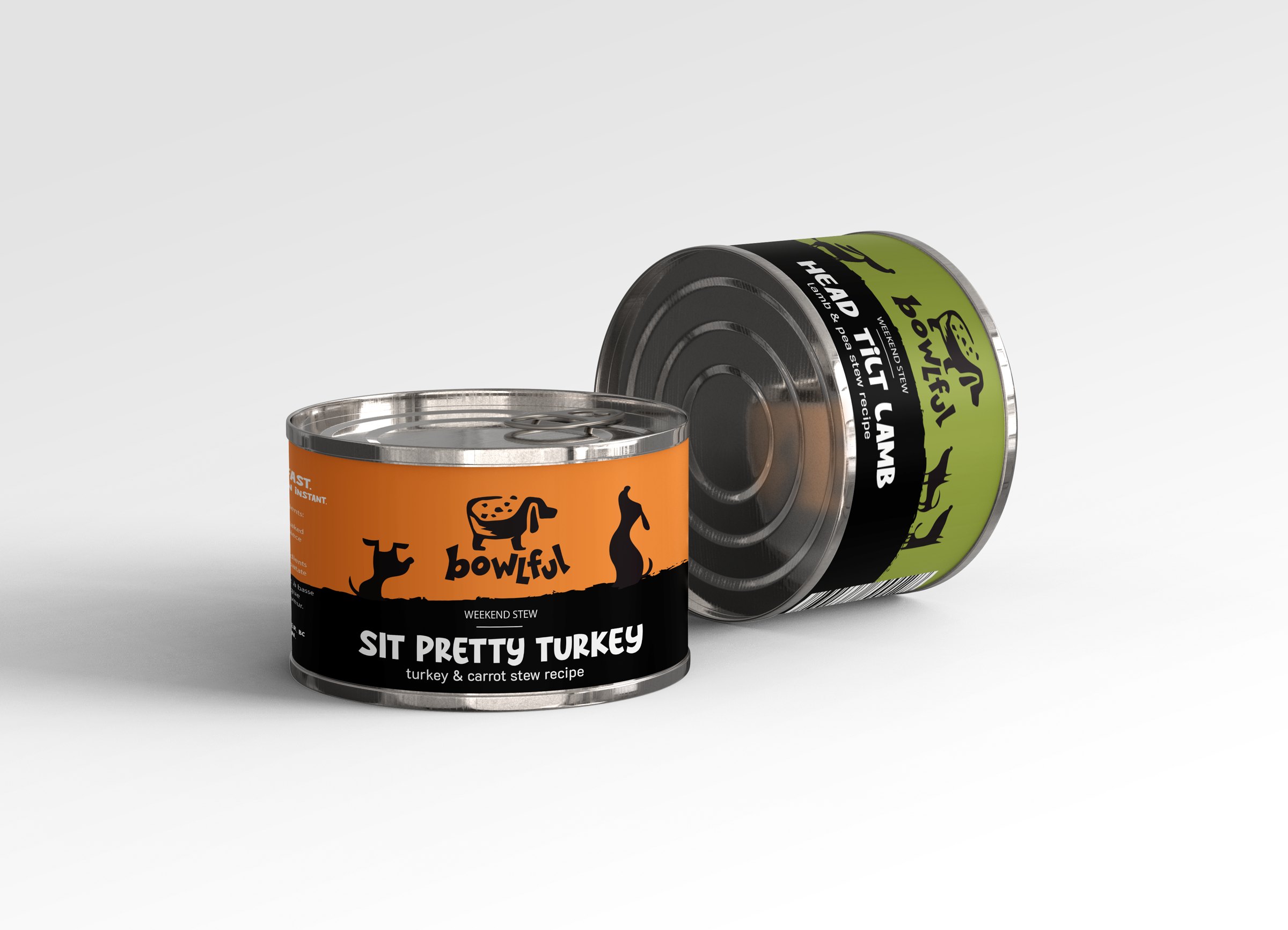 Weekend Stew cans: Sit Pretty Turkey and Head Tilt Lamb