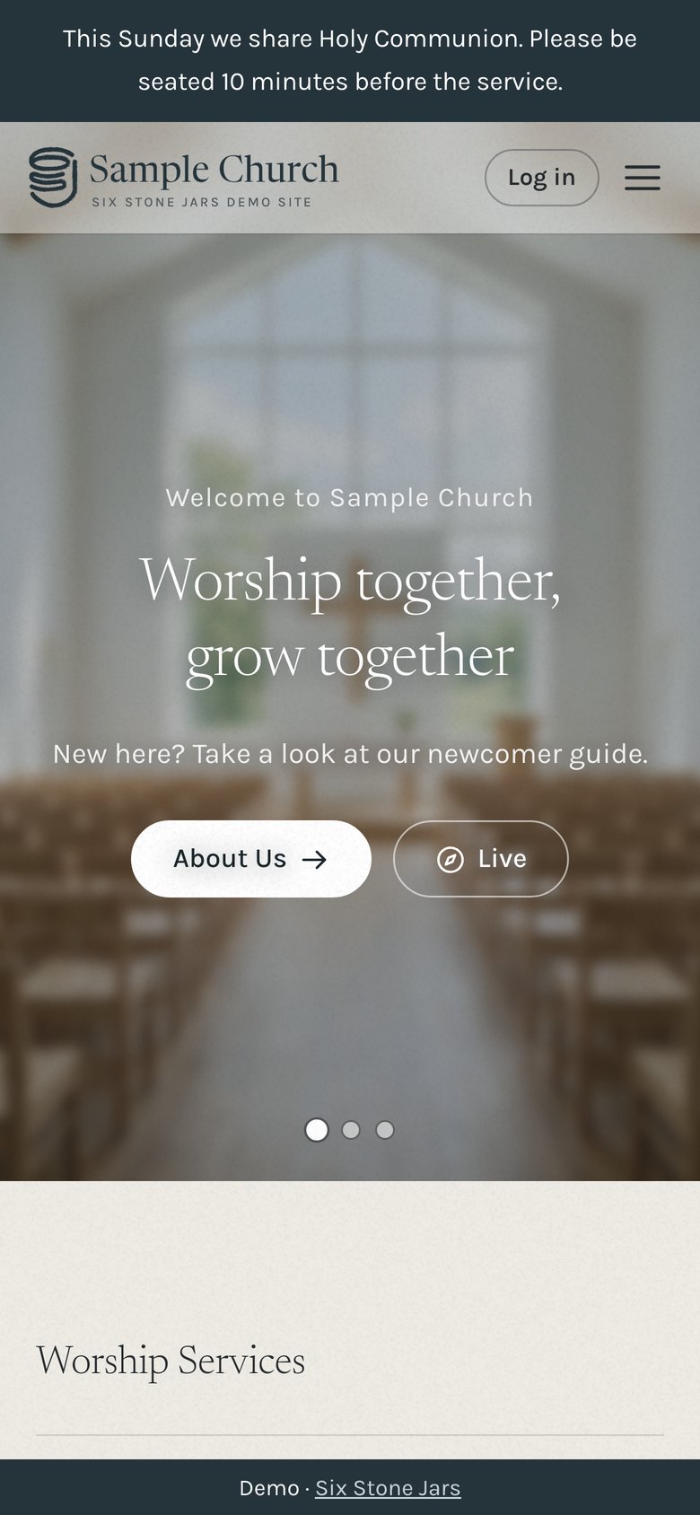 Sample Church app on a phone