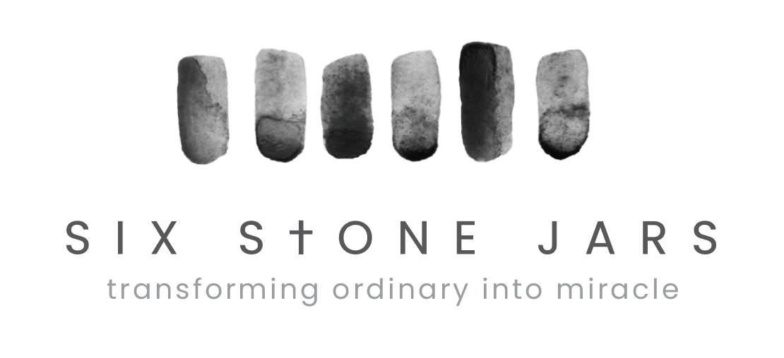 Six Stone Jars logo with six hand-inked stone jars