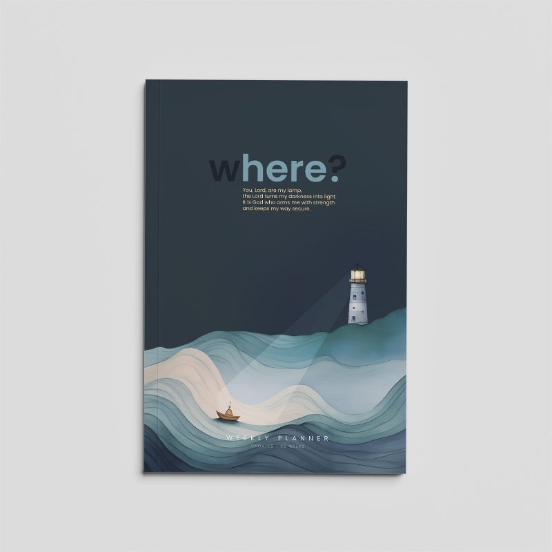 Weekly planner cover with a lighthouse and waves